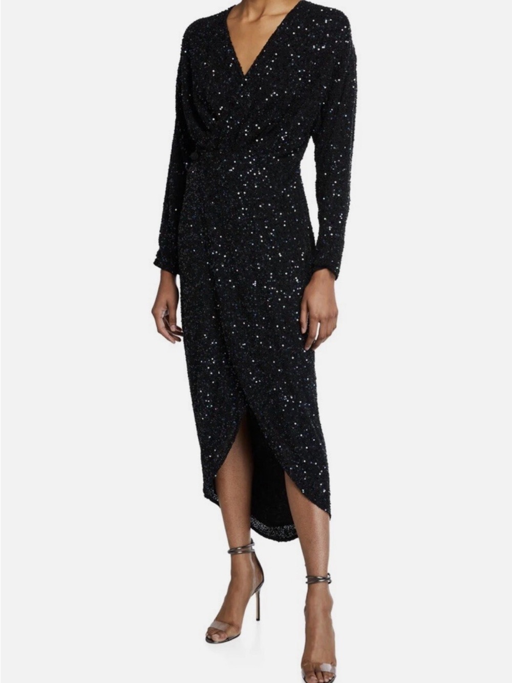 Retrofete modest Black Jasmine Sequin Wrap Midi Dress